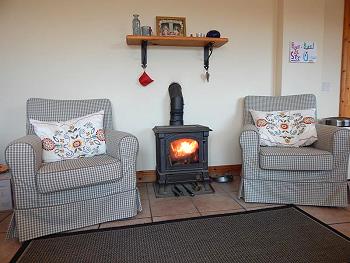 Relax area with solid fuel stove